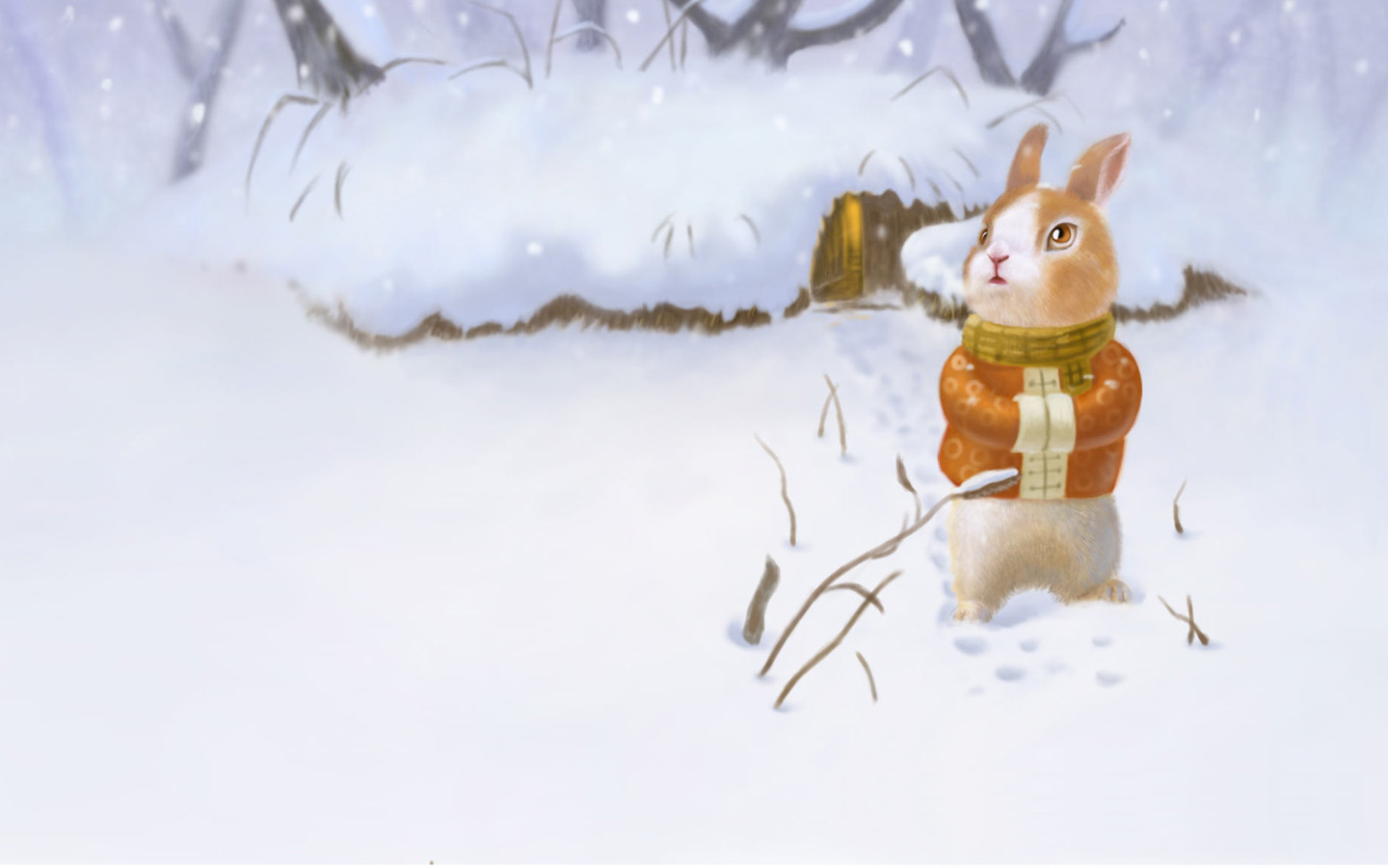 The rabbit wallpaper waiting in the snow