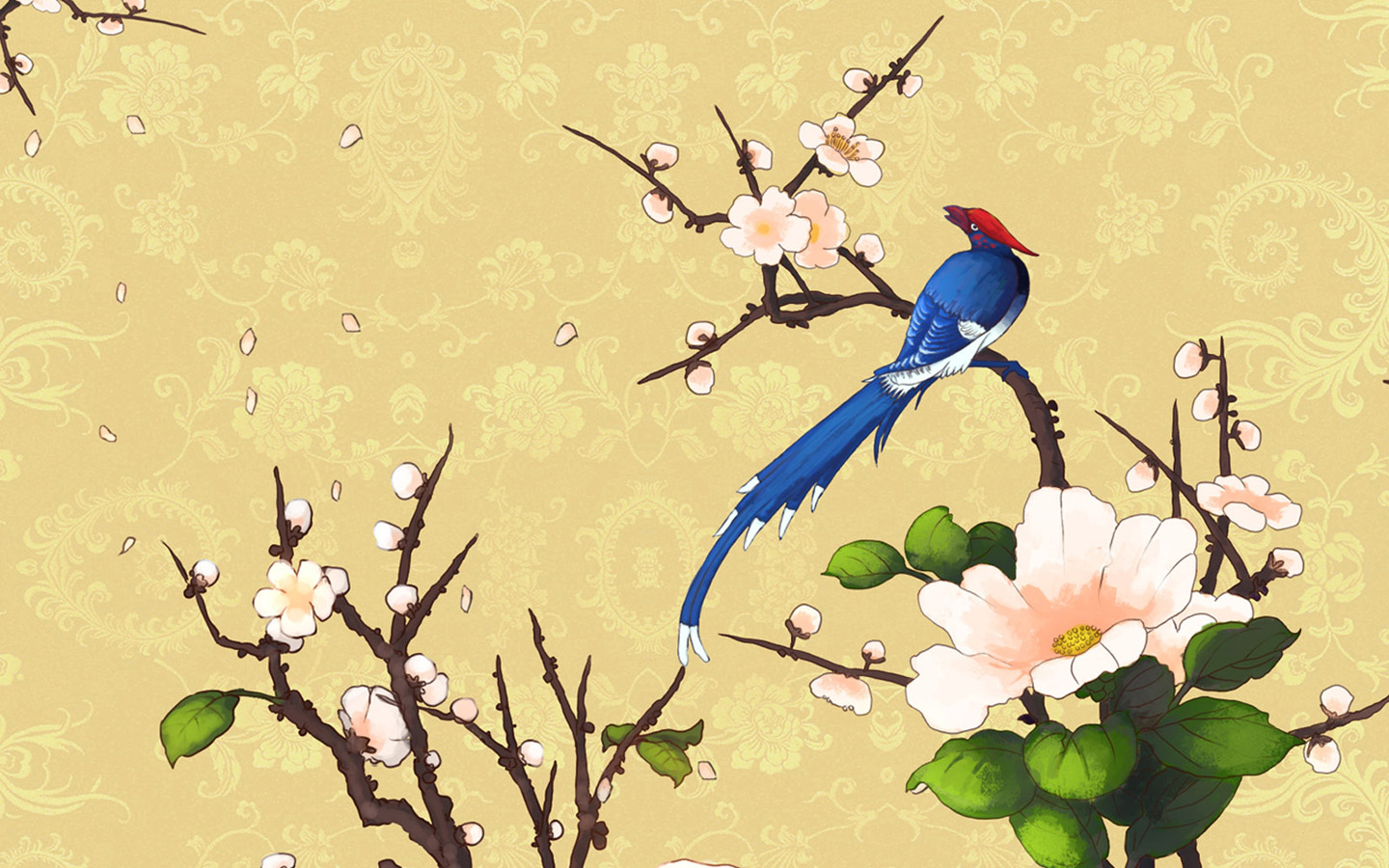 Beautiful birds and flowers wallpaper