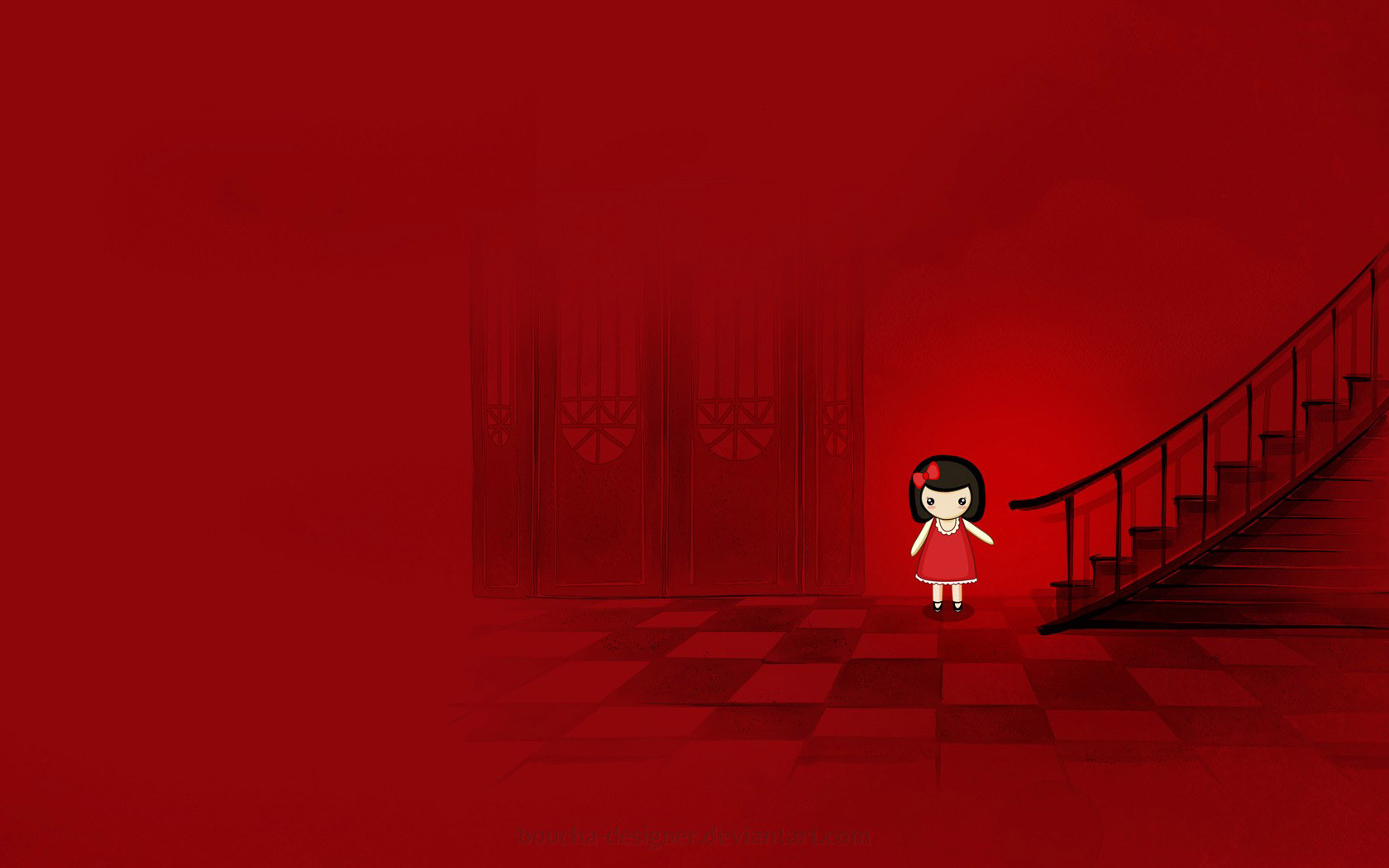 Red cute girl cartoon wallpaper