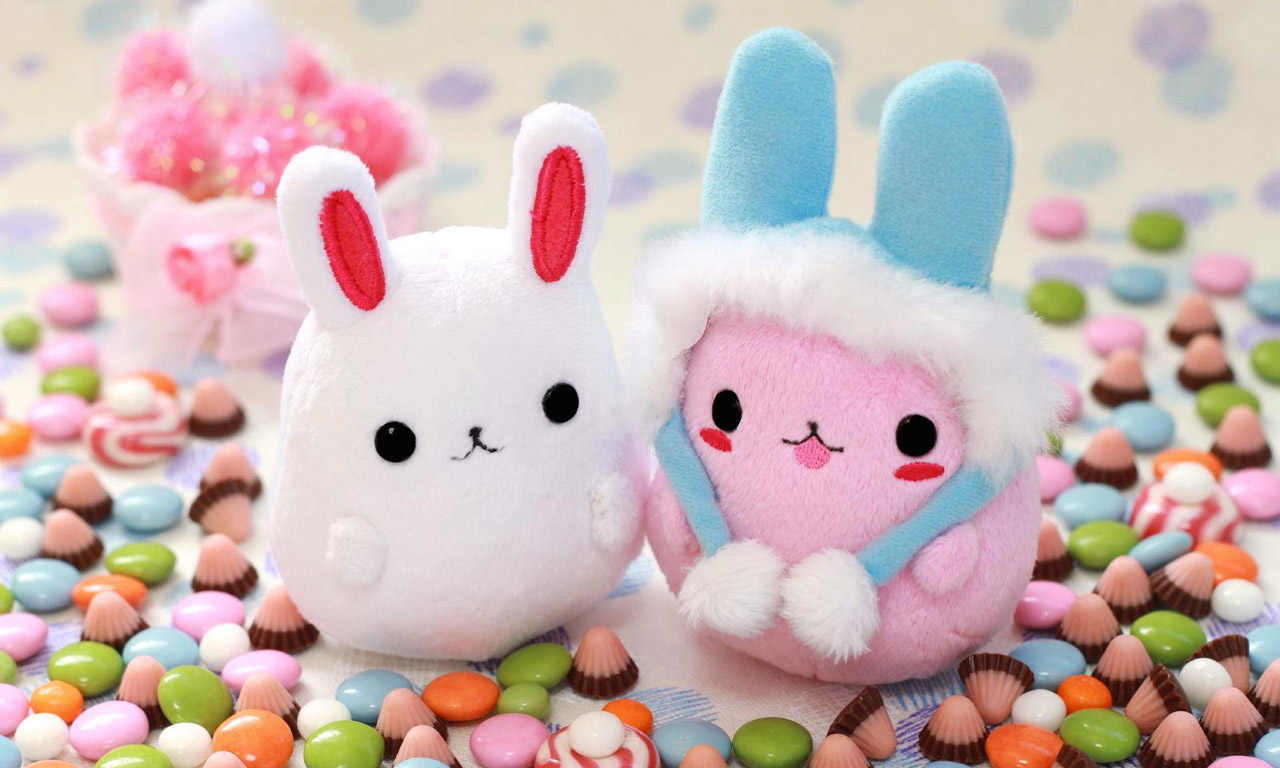 Cute Plush Bunny Desktop Wallpaper for Spring Festival