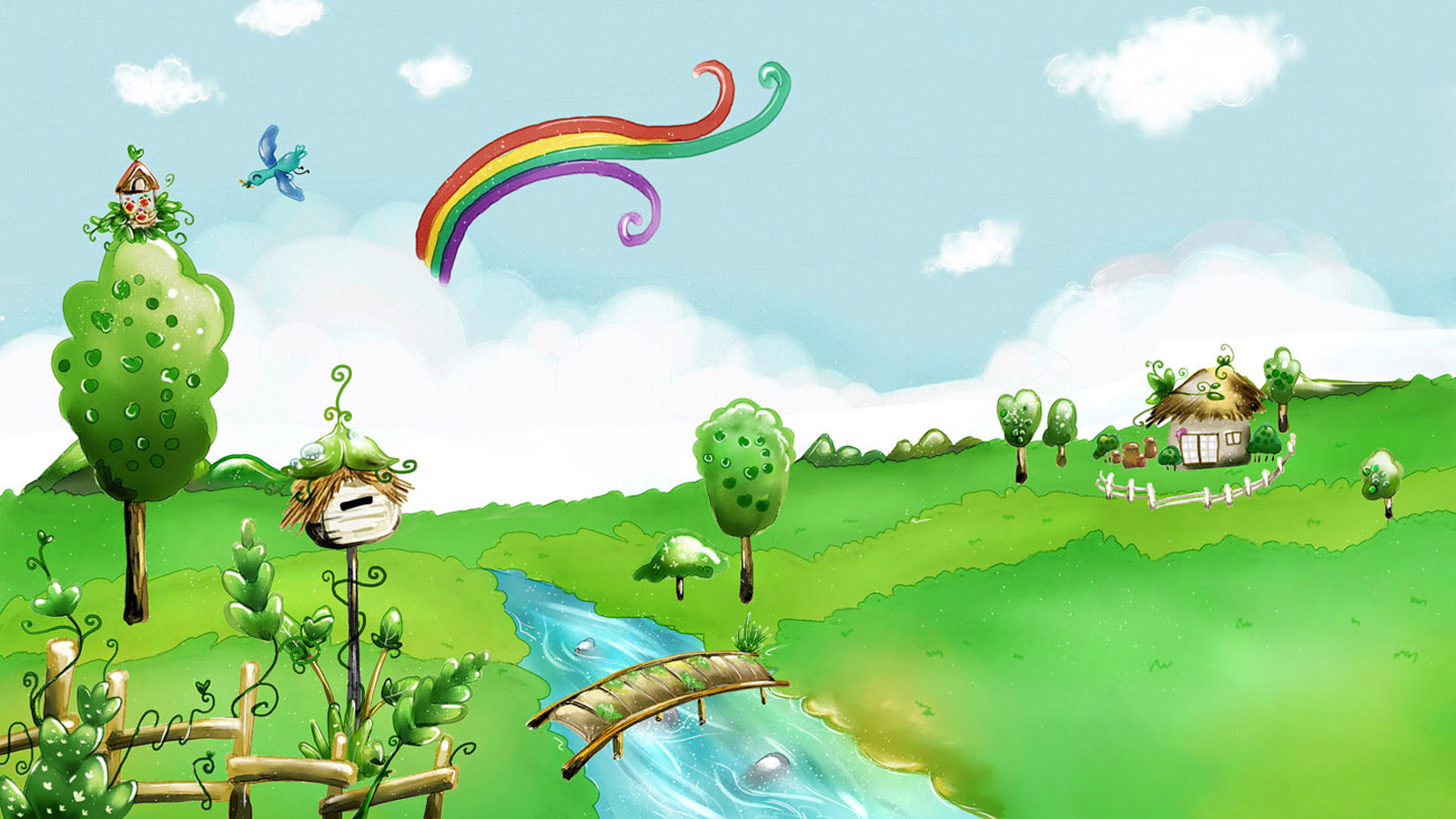 Summer cartoon landscape desktop background picture