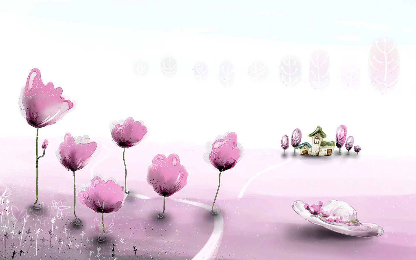 Hand-painted cartoon landscape desktop background picture