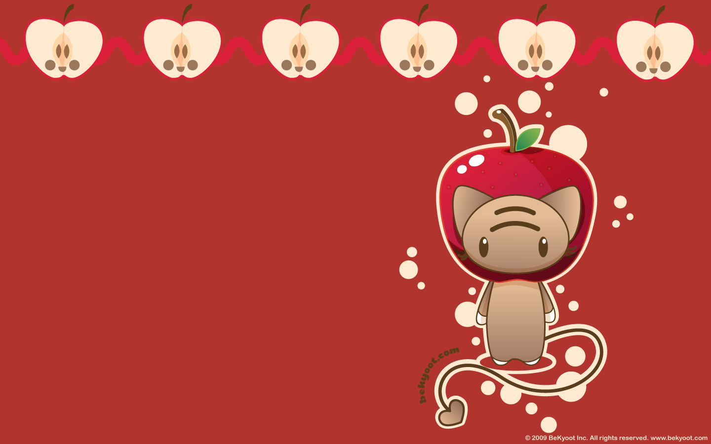 Cat and red apple desktop wallpaper