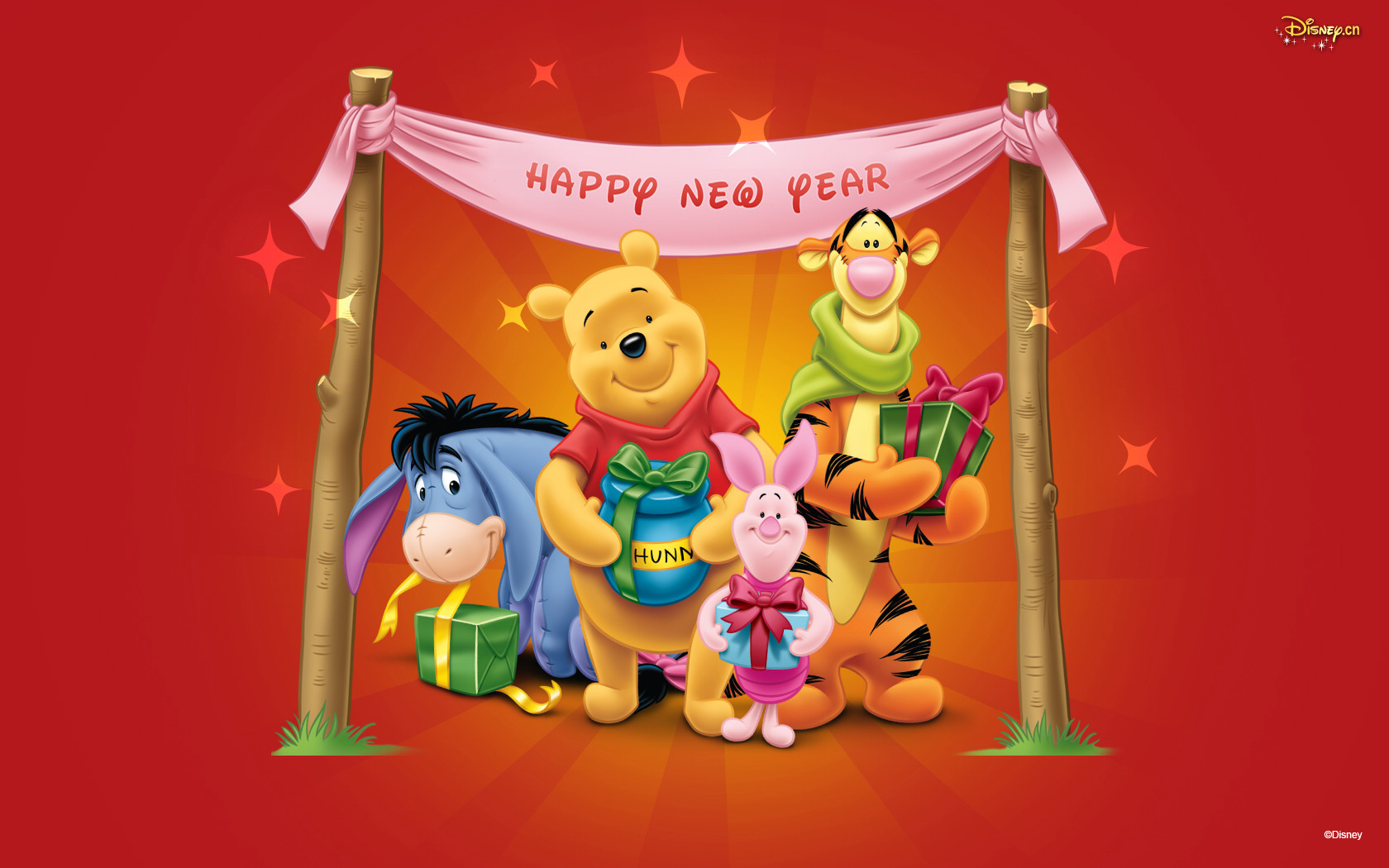 New Year's Winnie the Pooh Desktop Wallpaper
