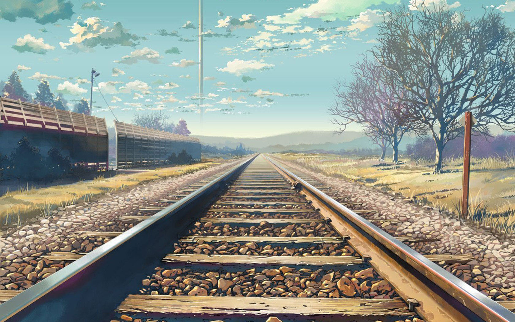 Good-looking hand-painted railway scenery wallpaper