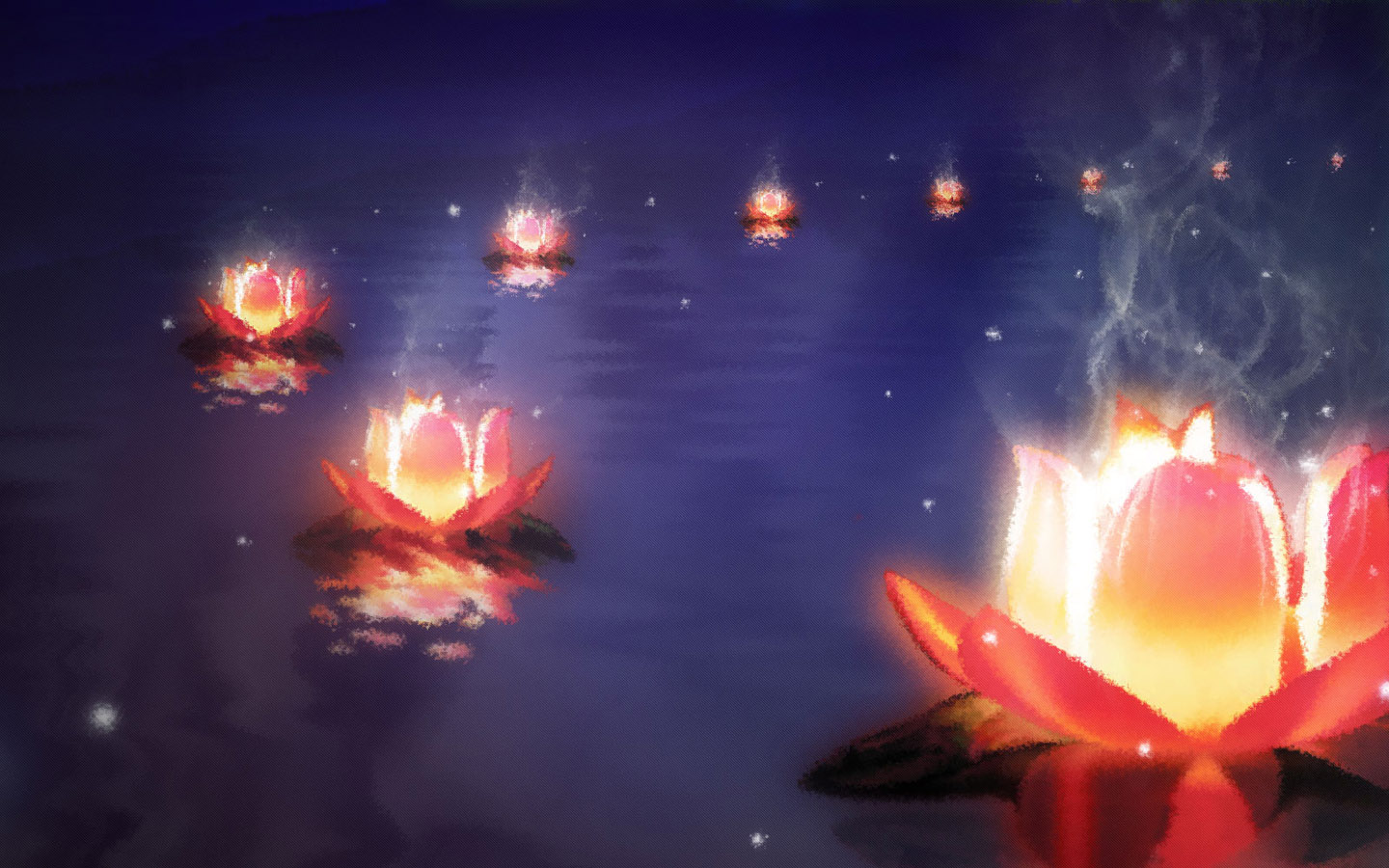 Lantern Festival Lotus Pond Moonlight Desktop Wallpaper