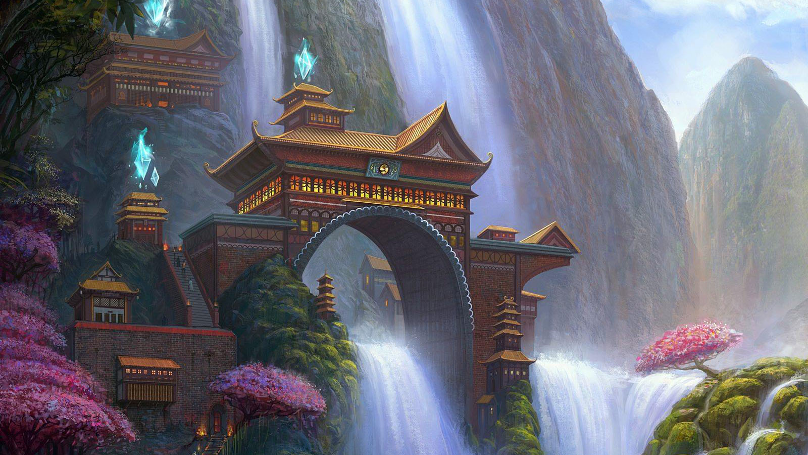 Mountain Flowing Water Game Landscape Desktop Wallpaper