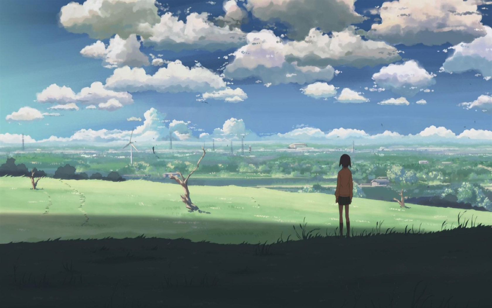 A man's cartoon anime landscape desktop wallpaper