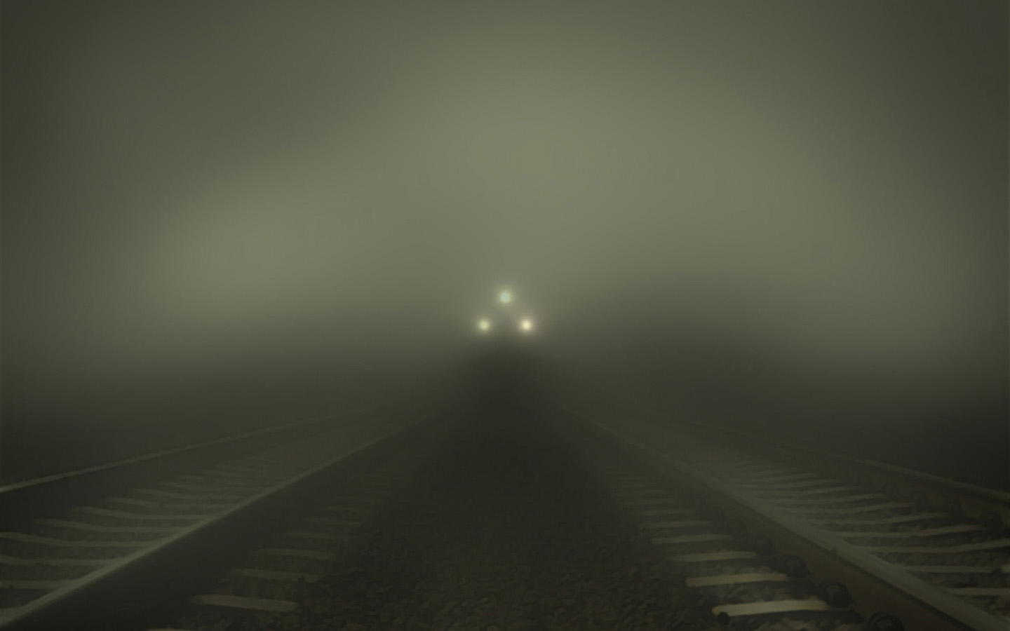 Railway Morning Fog Desktop Wallpaper