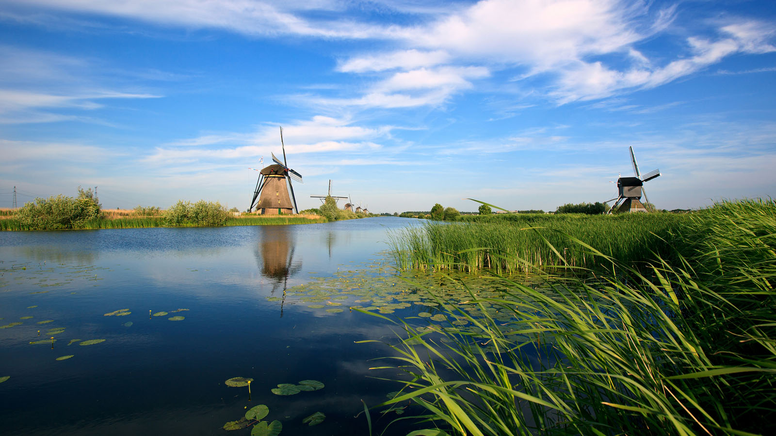 Lakeside windmill scenery wallpaper
