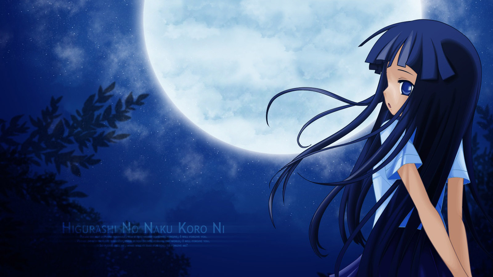 Anime cartoon night scene moon desktop wallpaper