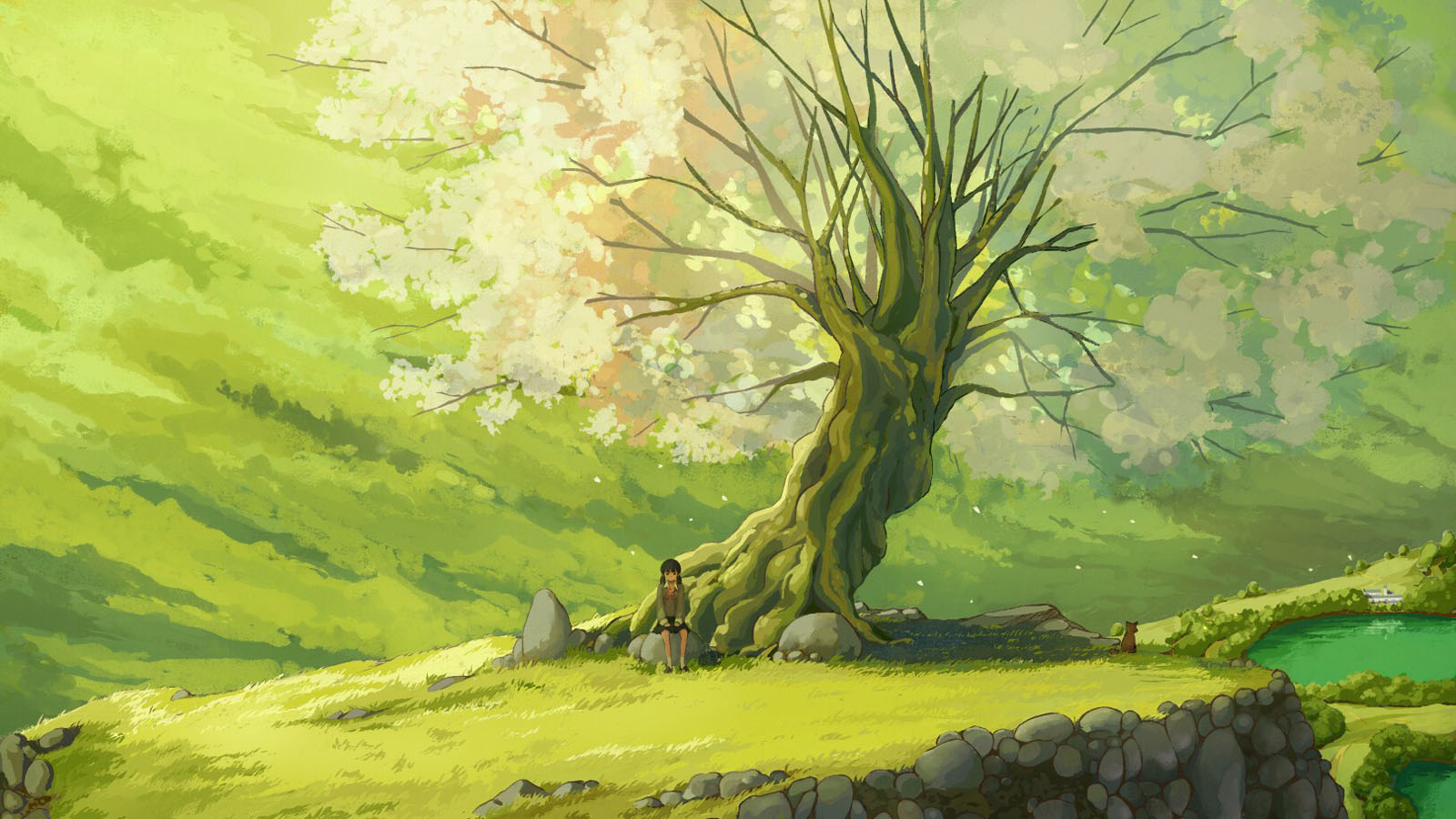 Green Cartoon Anime Landscape Wallpaper
