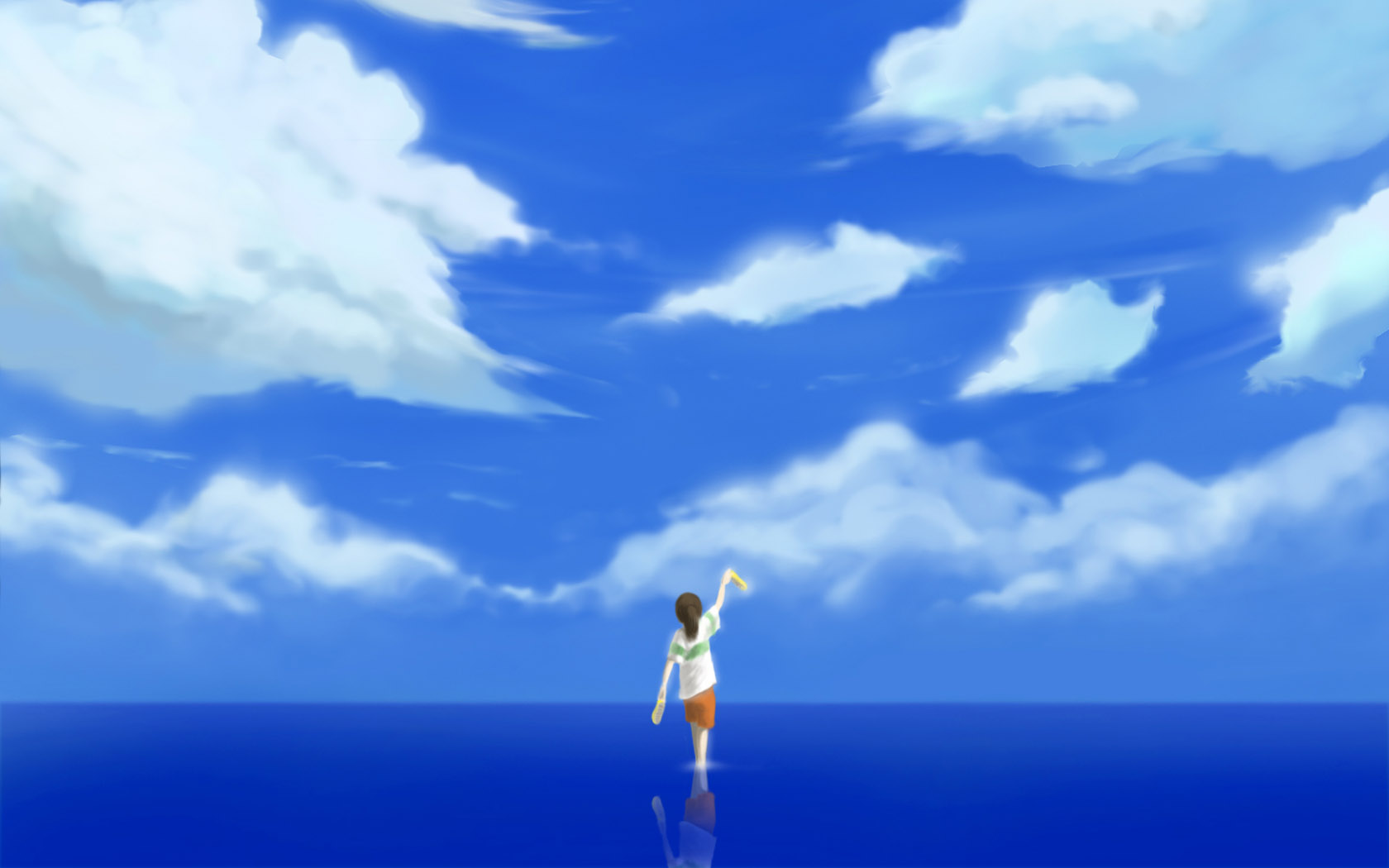 Blue Sky Sea Beautiful Girl Desktop Wallpaper