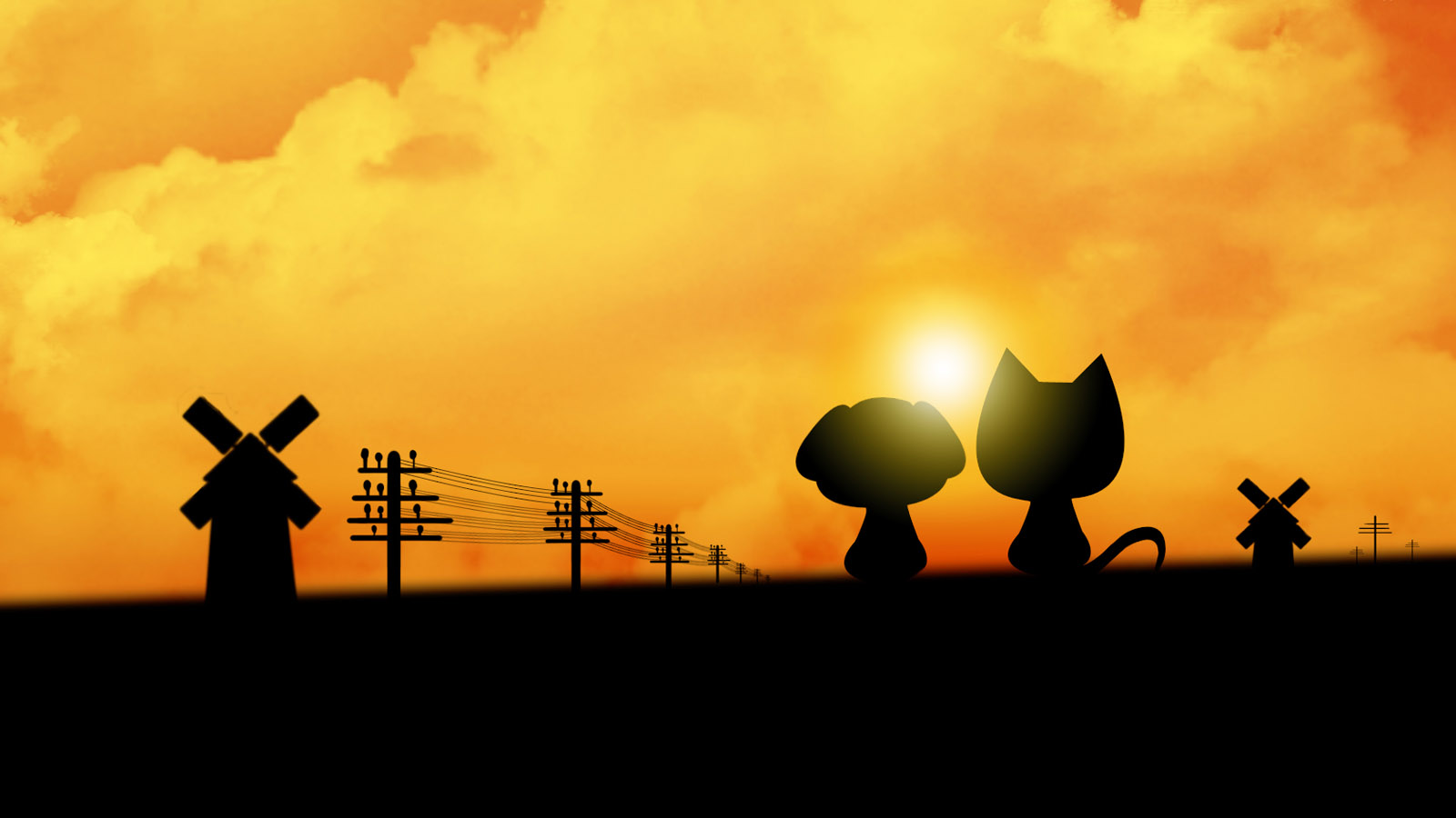 Small left and small right desktop wallpaper under the sunset