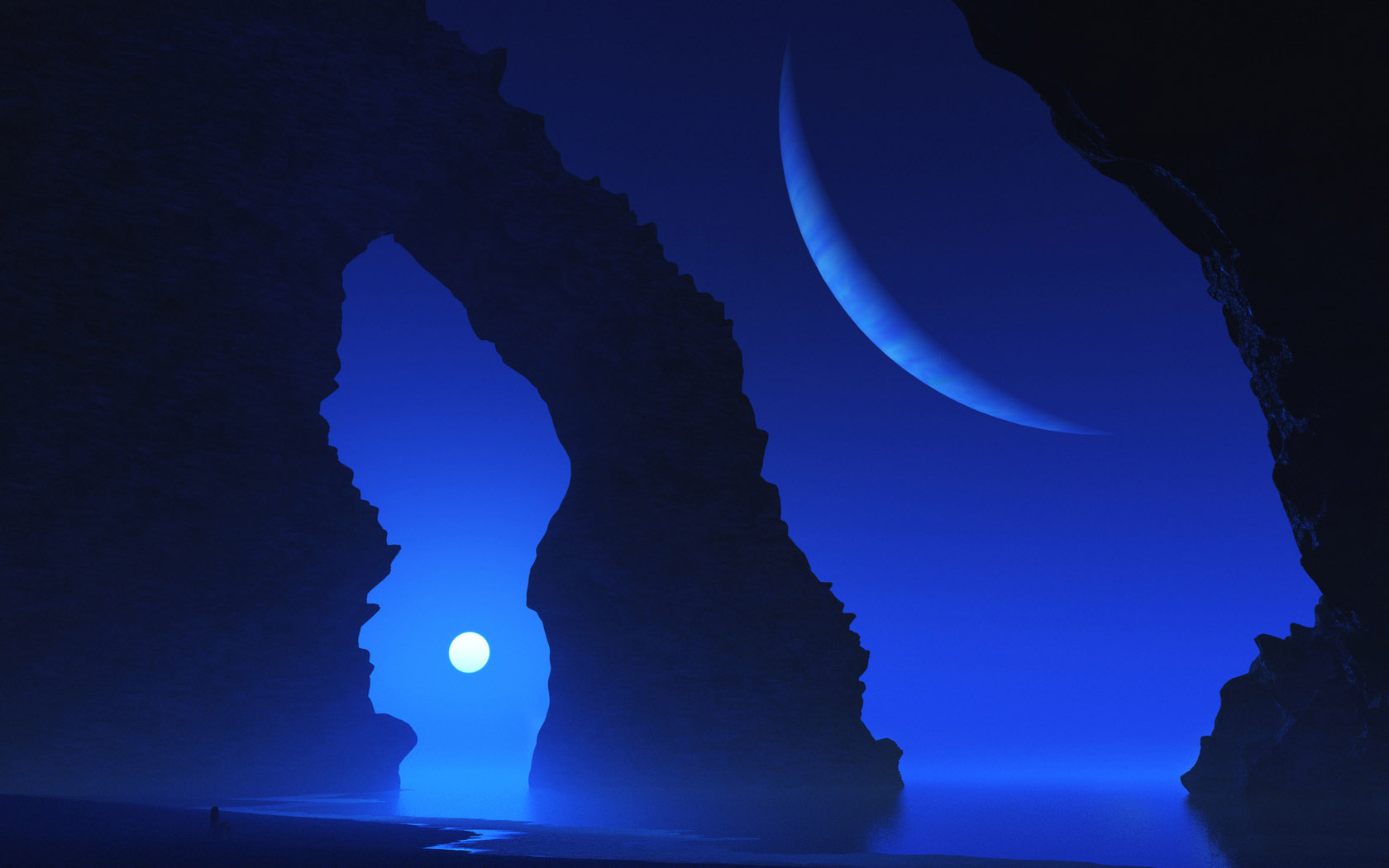 Blue Moon Landscape Desktop Wallpaper
