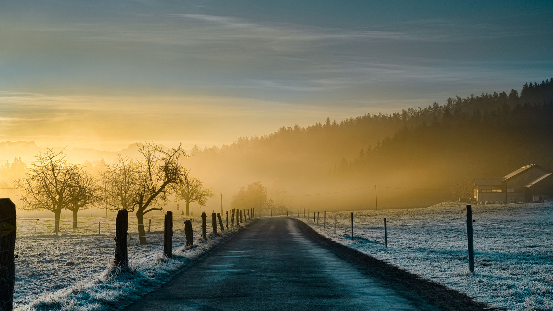 Winter Highway Landscape Desktop Wallpaper