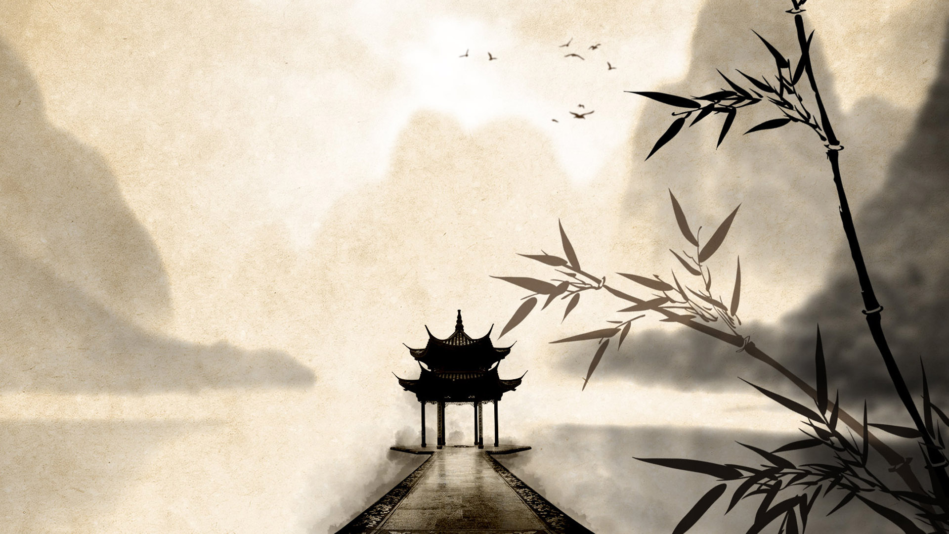 Ink Gazebo Landscape Desktop Wallpaper