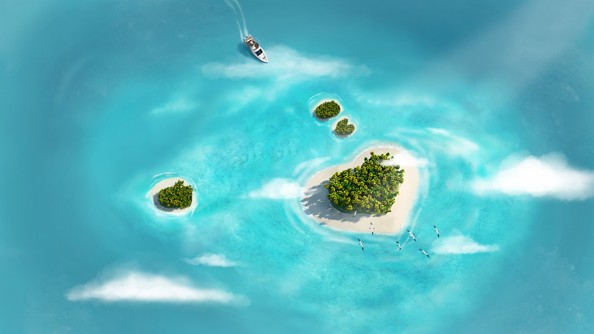 Blue Sky White Cloud Coconut Grove Tree Shadow Sea Scenery Desktop Wallpaper