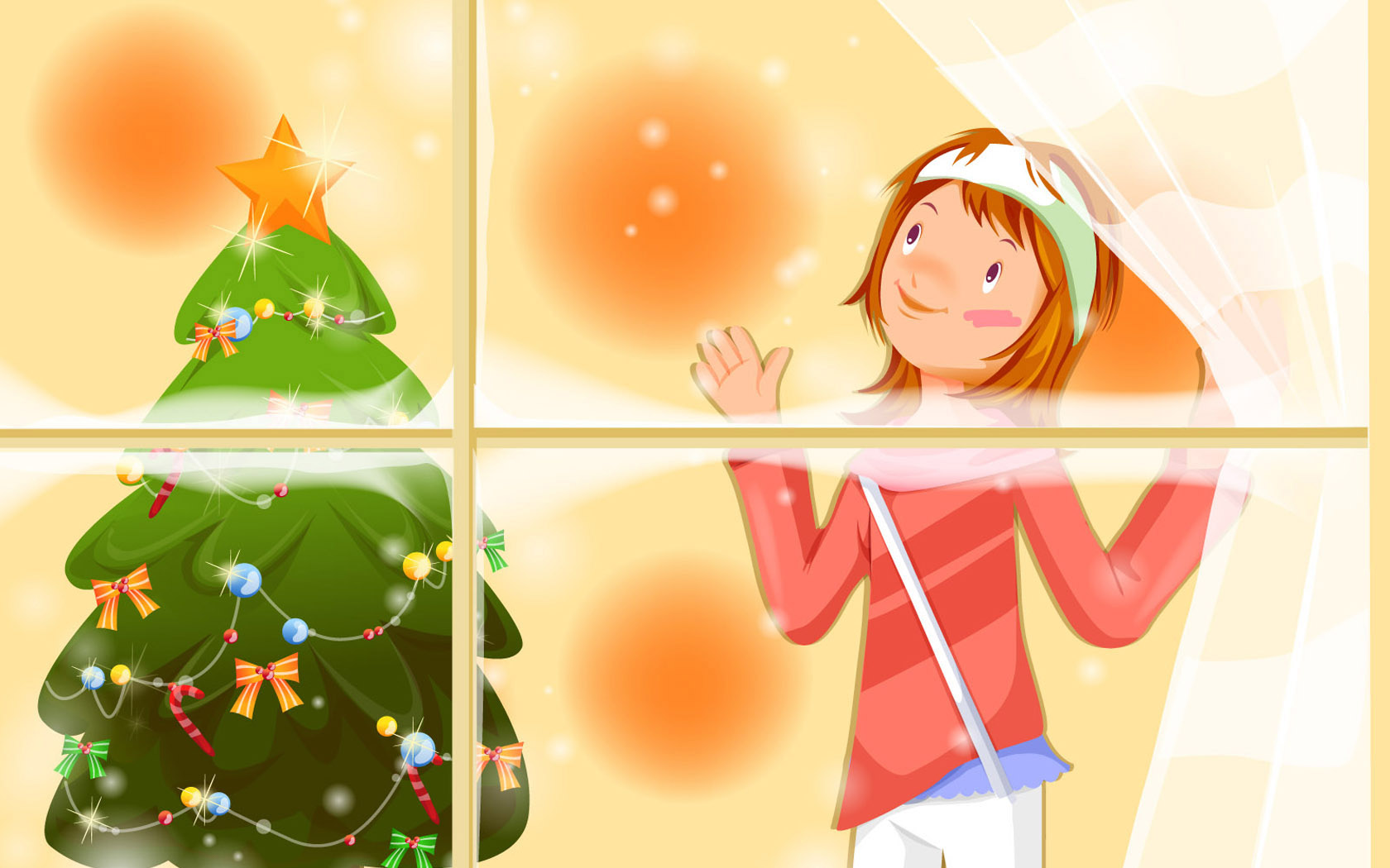 Christmas cartoon girl desktop wallpaper
