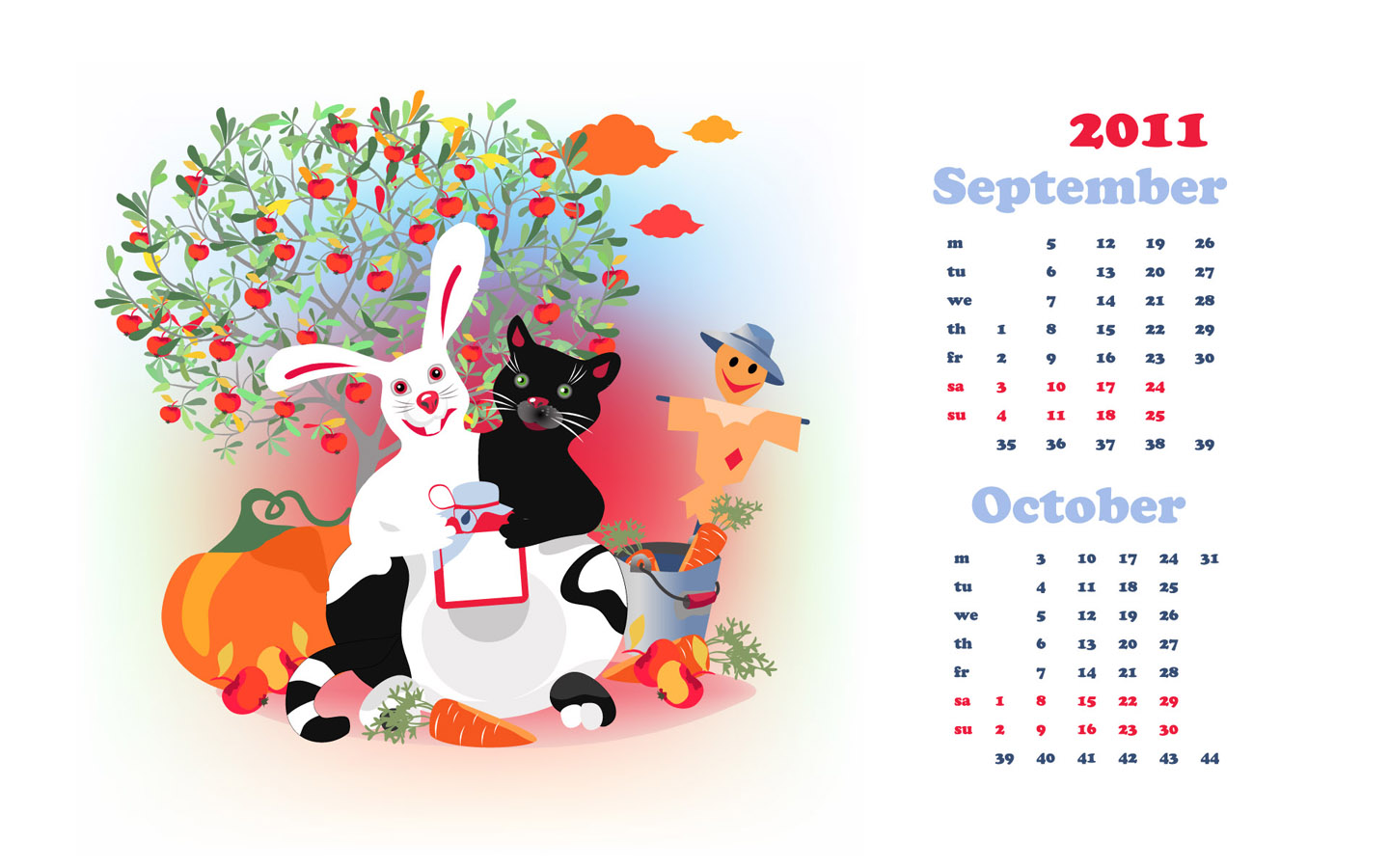 2011 Year of the Rabbit Cute Calendar Desktop Wallpaper