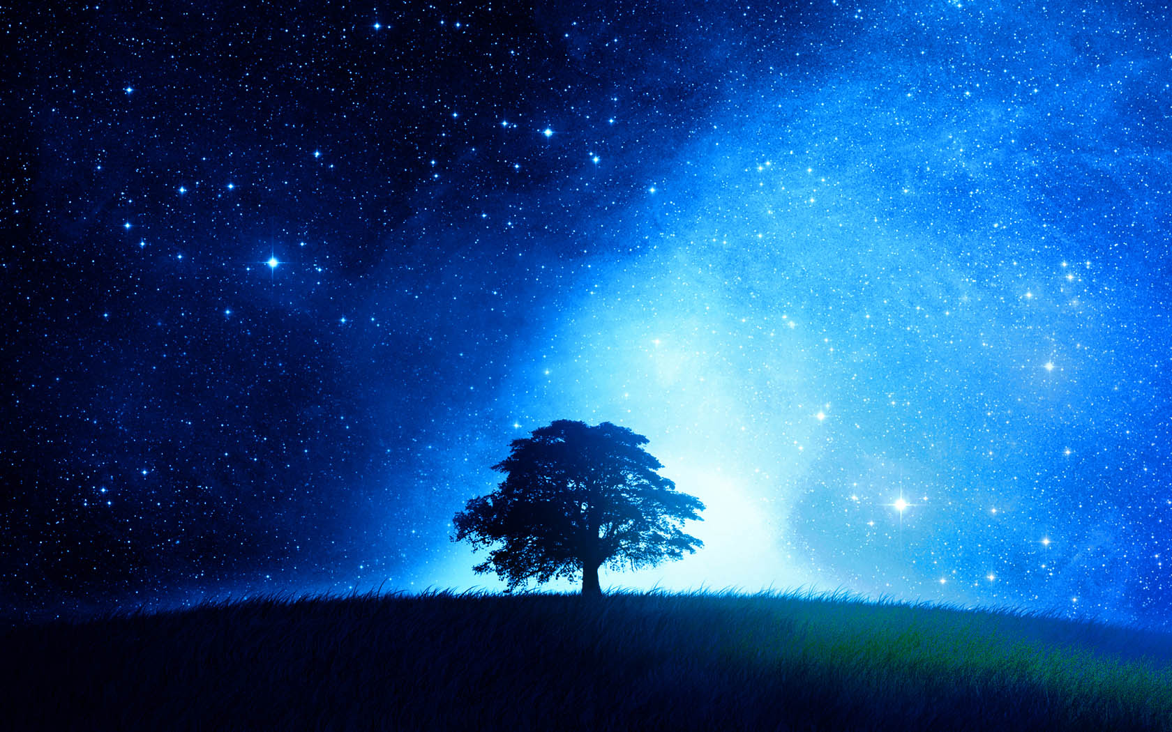 Blue starry sky landscape desktop wallpaper