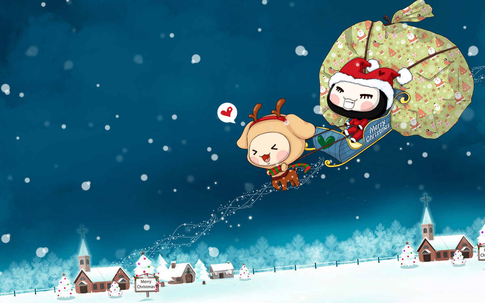 Little Zuo and Santa Claus Falling from the Sky Wallpaper