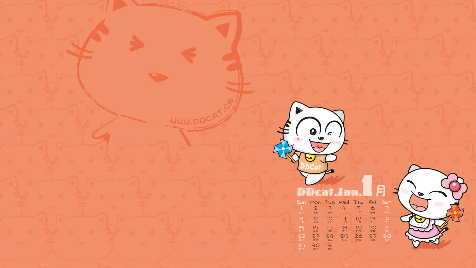 Ding Dong cat January 2012 calendar wallpaper