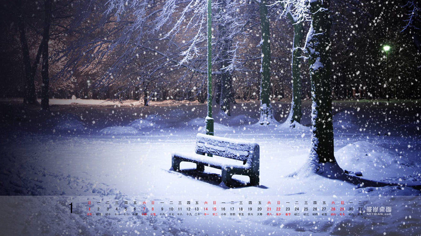 Snow Night January 2012 Calendar Wallpaper