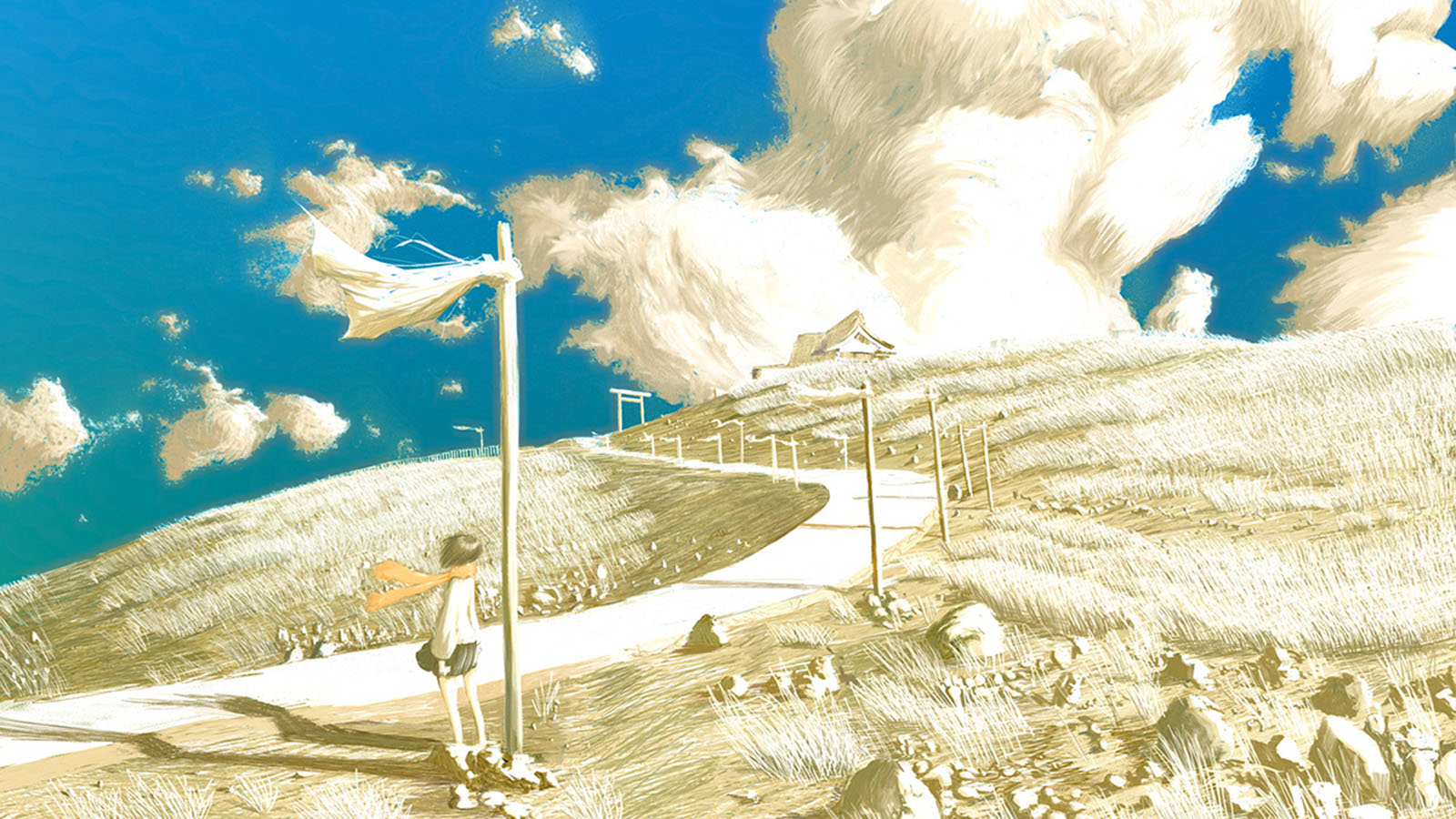 Nice anime blue sky landscape wallpaper