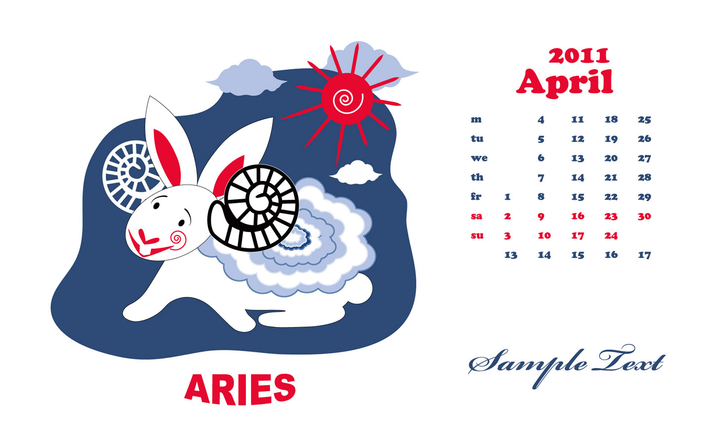 2011 Year of the Rabbit Cute Calendar Desktop Wallpaper