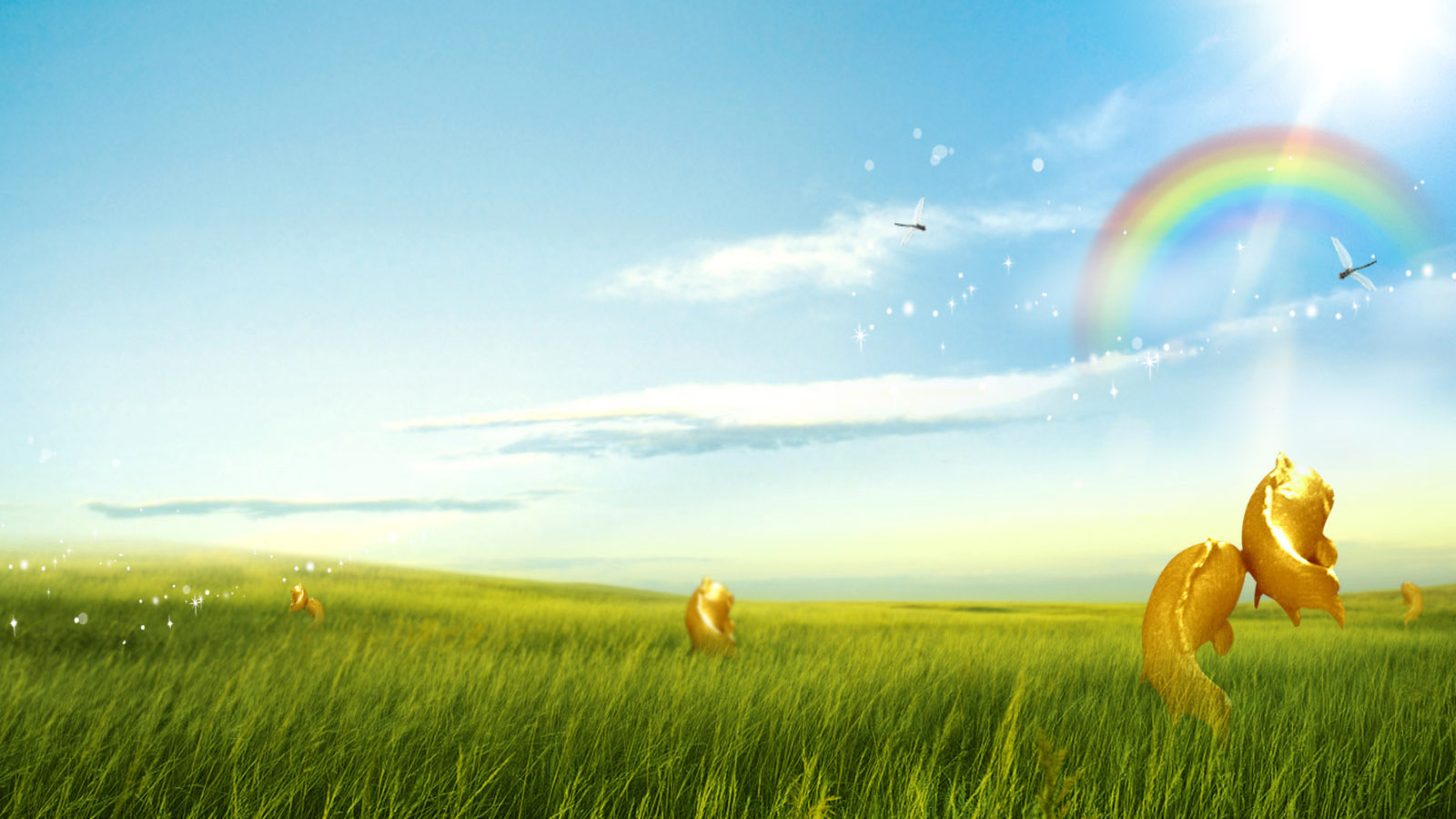 Rainbow scenery desktop wallpaper on the grassland